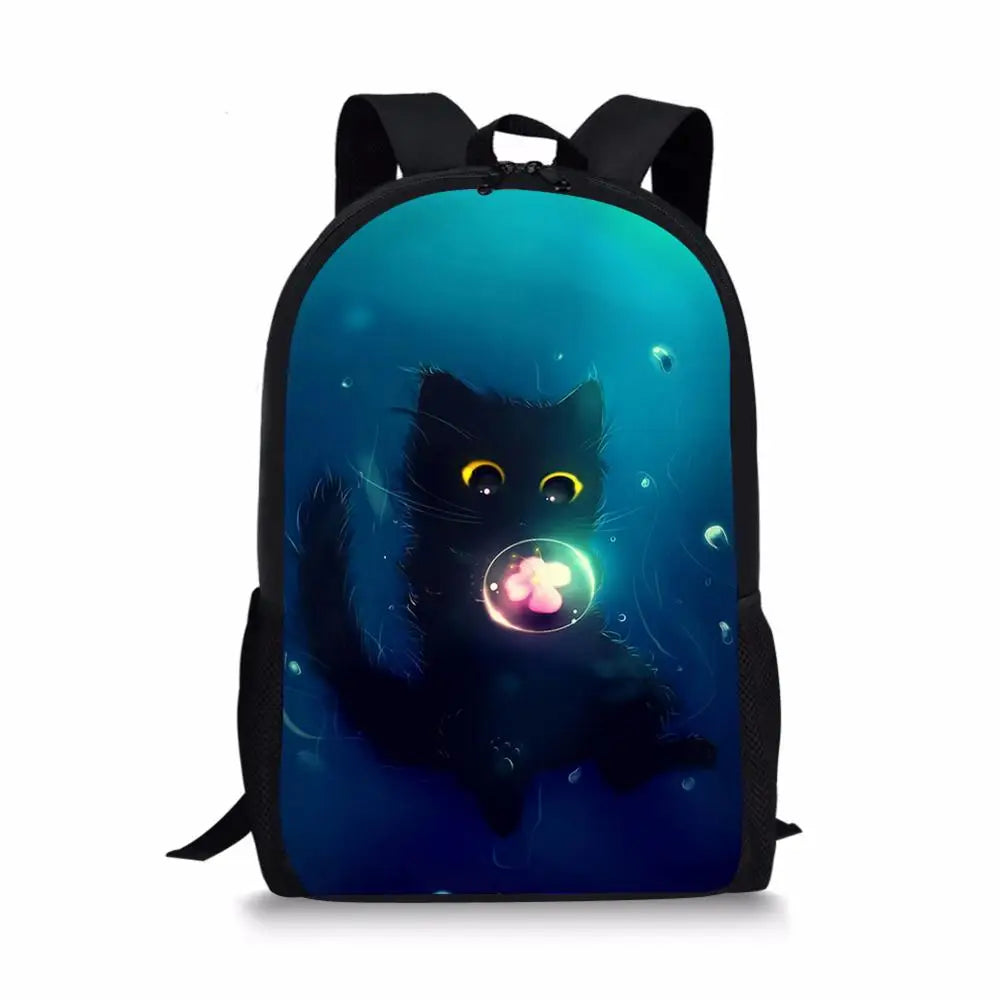 Kids School Backpack Fantasy Cats Pattern Small Animal Painting Travel Bag