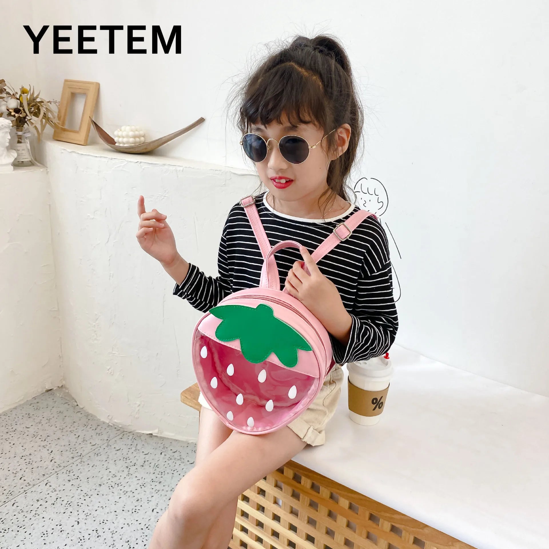 Kids Strawberry Schoolbag Girls Transparent Waterproof Backpack