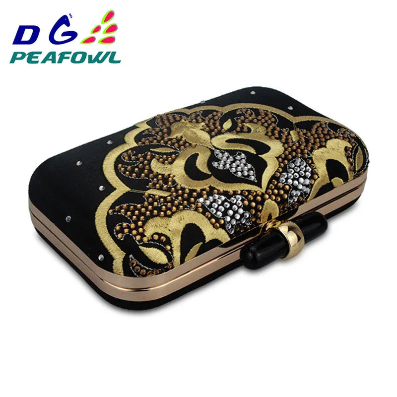 Golden Embroidery Flower Pattern Clutch Evening Bag