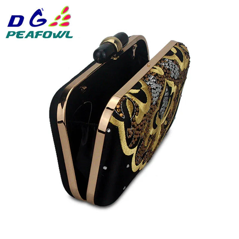Golden Embroidery Flower Pattern Clutch Evening Bag