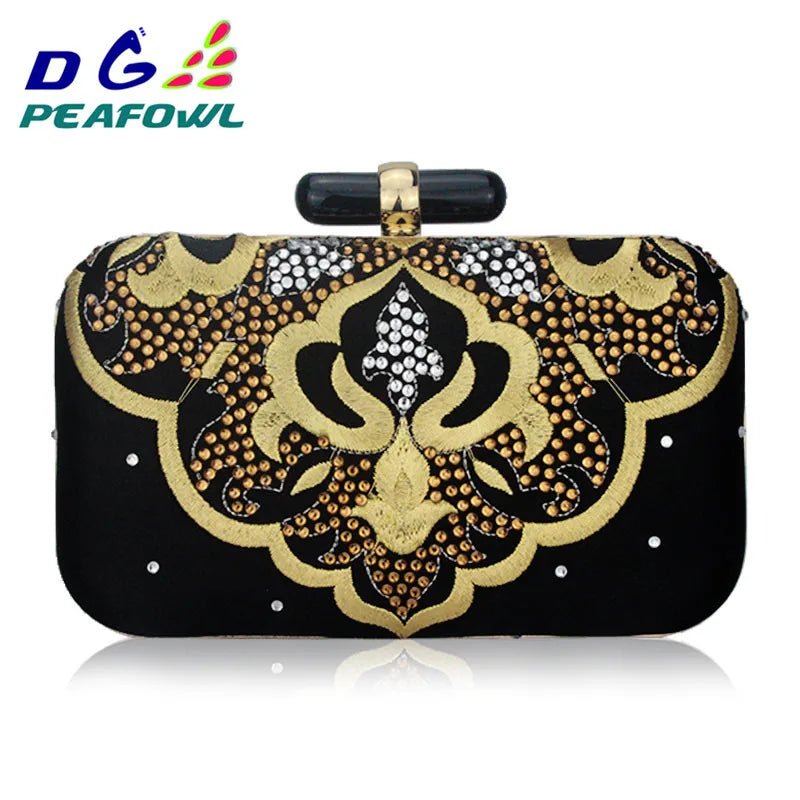 Golden Embroidery Flower Pattern Clutch Evening Bag