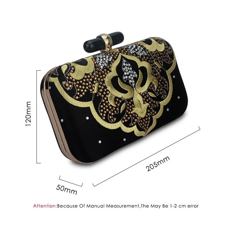 Golden Embroidery Flower Pattern Clutch Evening Bag