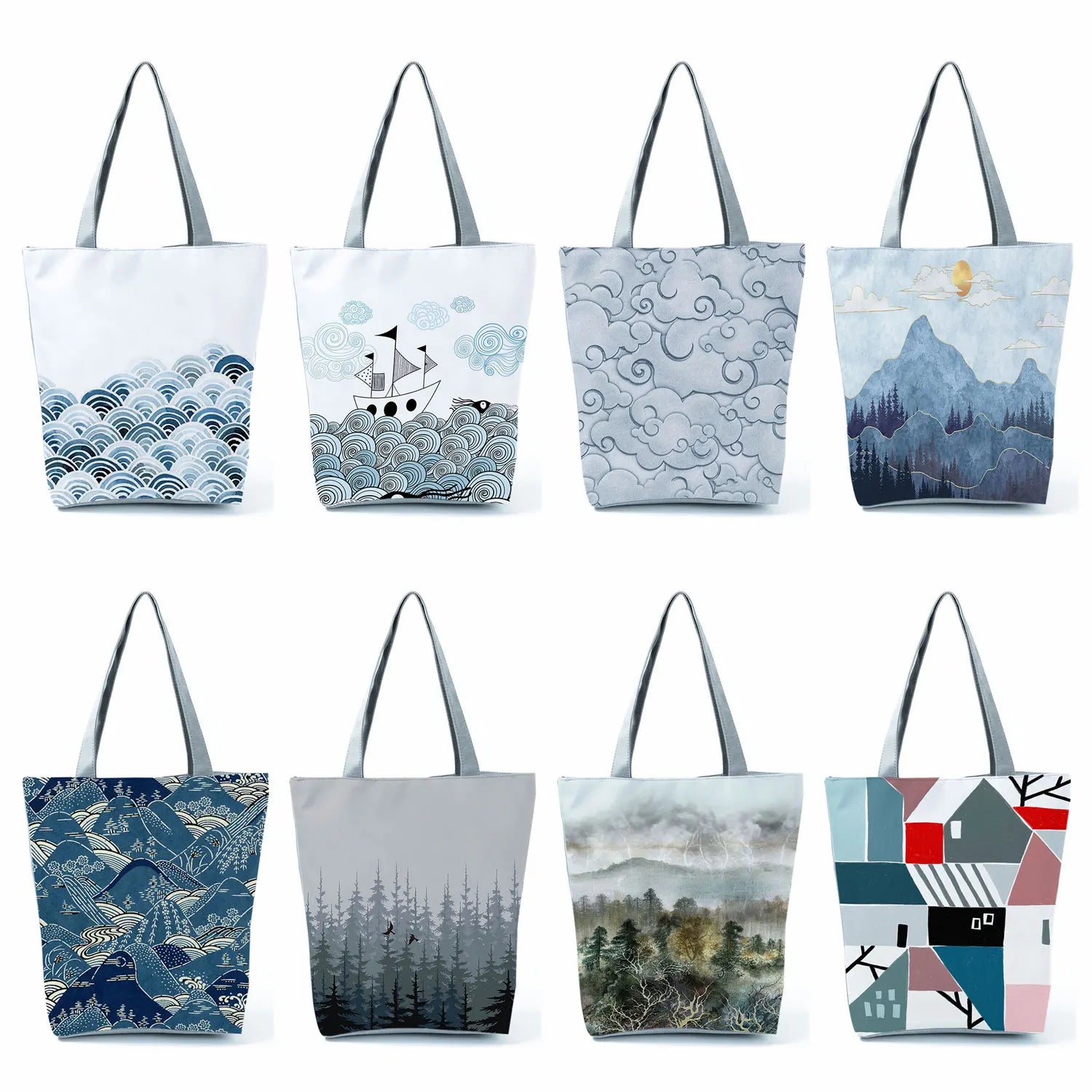 Chinese Landscape Women's Handbags - Foldable Harajuku Eco Totes
