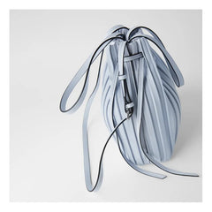 ChongJing PU Leather Shoulder Bag Pleated Stripe Bucket Bag Ladies Crossbody Bag