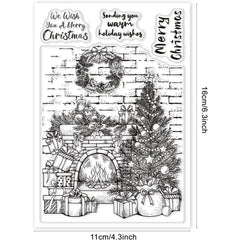 Christmas Fireplace Clear Stamp Garland Retro Wall Silicone Stamps