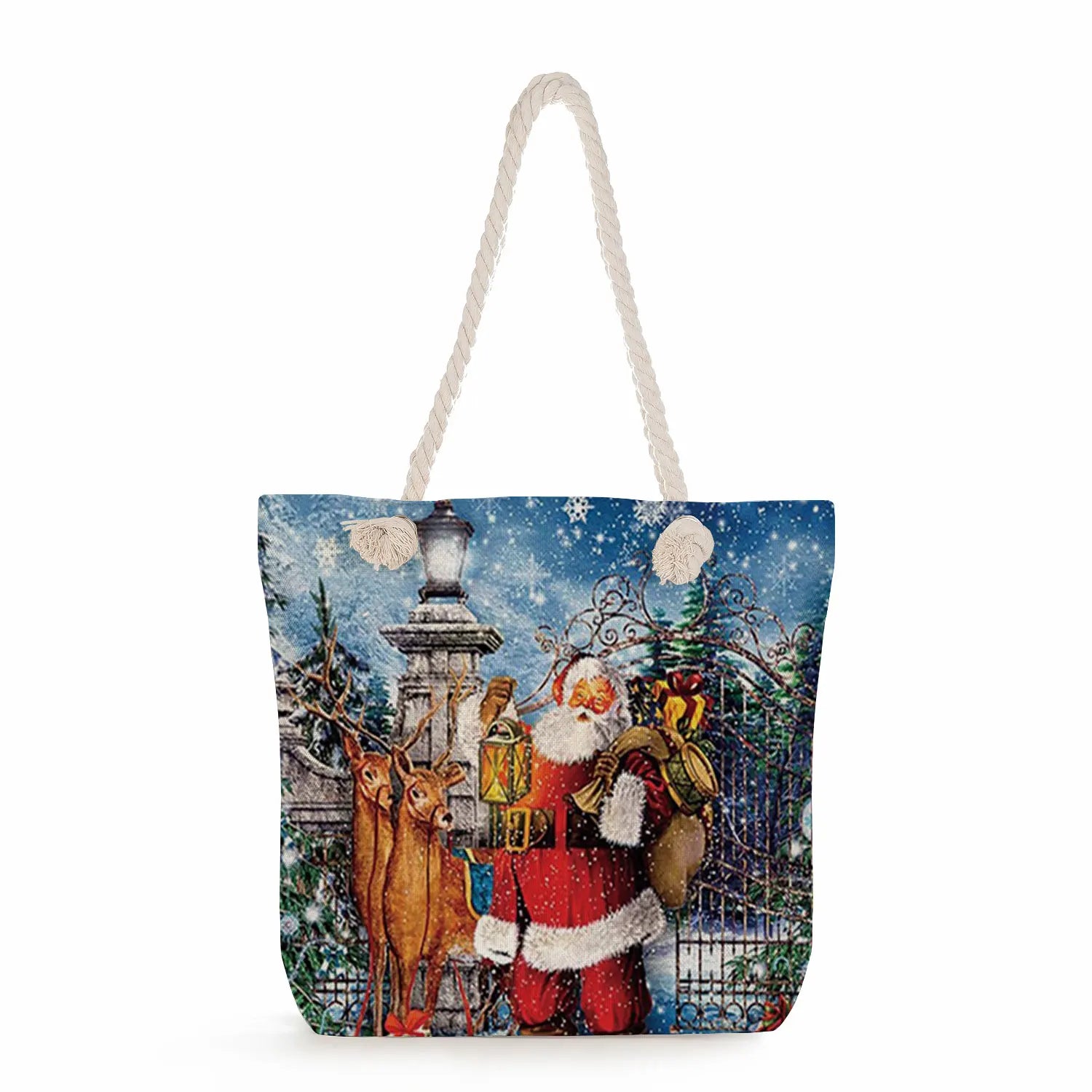 Santa Claus Printed Handbags - Thick Rope Shoulder Bag Tote Bags