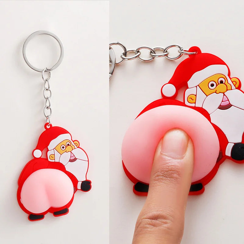Christmas Santa Funny Doll Keychain Silicone Key Ring