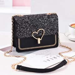 Chuwanglin Chain Messenger Bag Women's Shoulder Bag Small Flap Sequin Leather