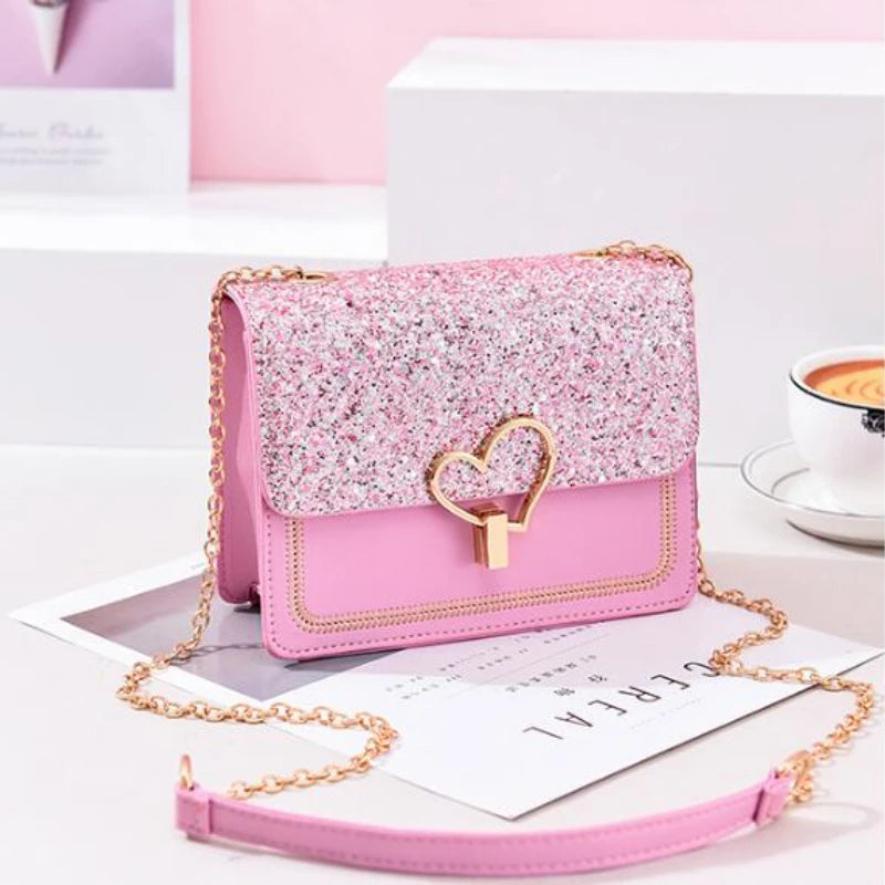 Chuwanglin Chain Messenger Bag Women's Shoulder Bag Small Flap Sequin Leather