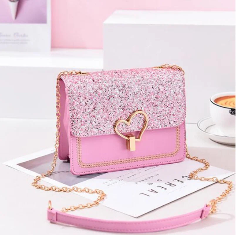 Chuwanglin Chain Messenger Bag Women's Shoulder Bag Small Flap Sequin Leather
