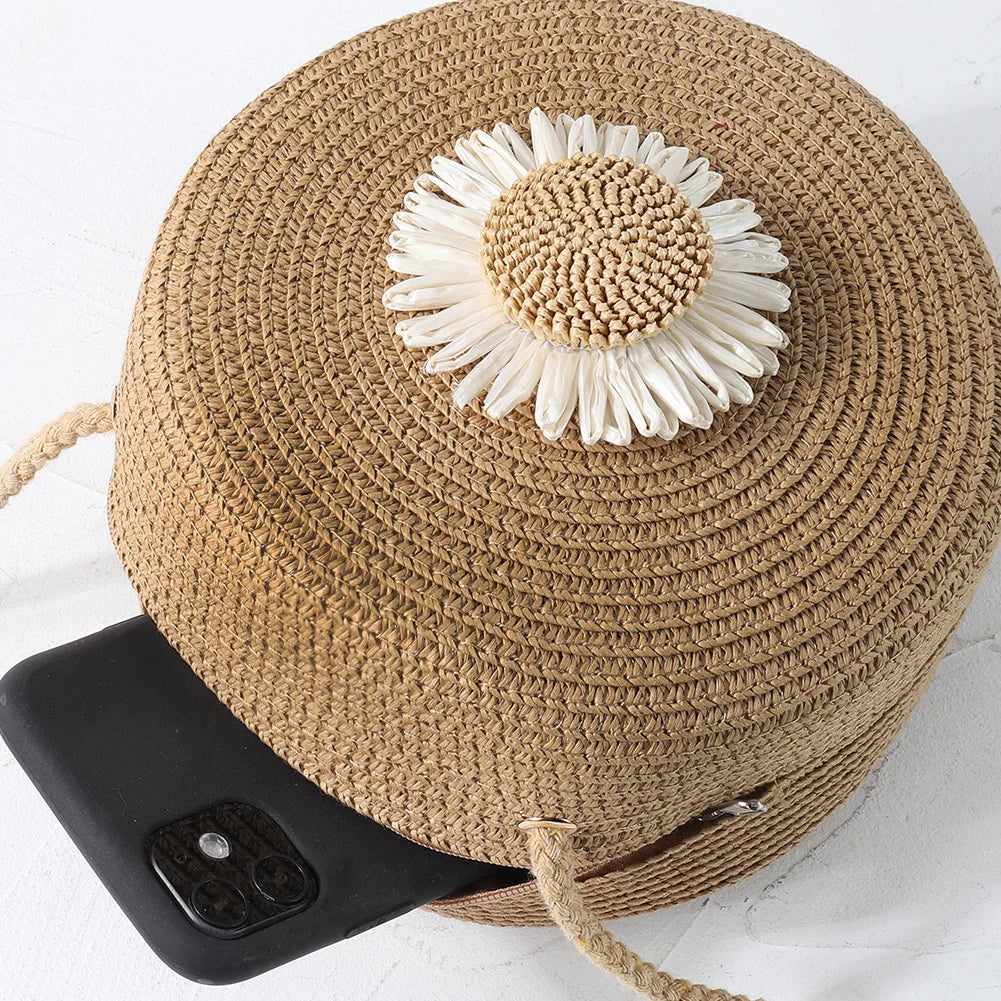 Circle Straw Woven Messenger Bag Women Summer Beach Round Rattan Crossbody Bags