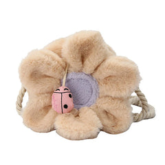 Circular Flower Small Girls Messenger Bag Plush Handbag Winter Women Crossbody B