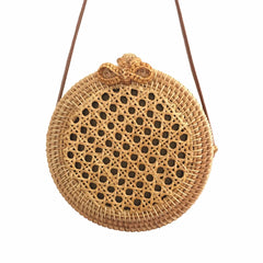 Round Straw Woven Bag Women Hollow Out Rattan Beach Shoulder Bag
