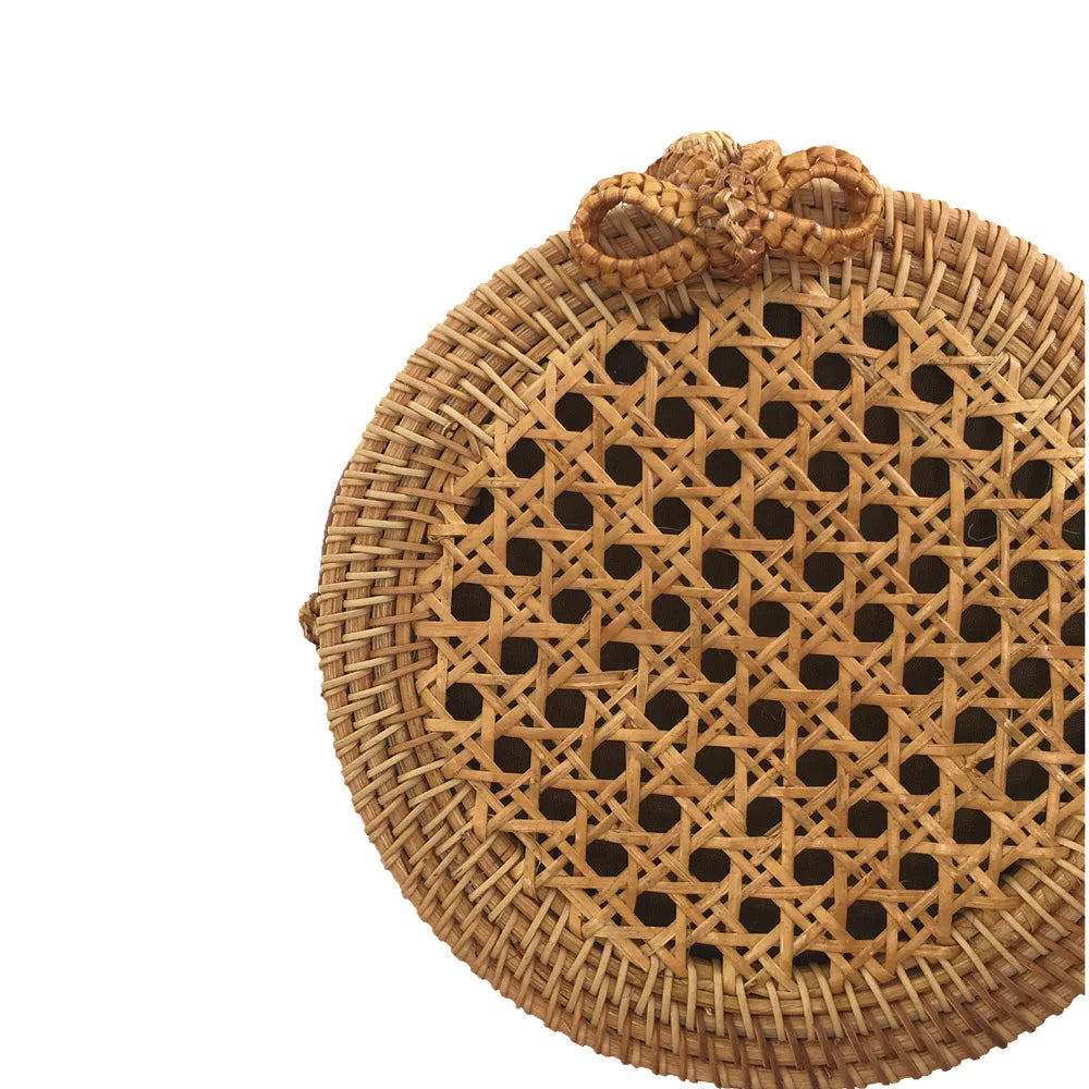 Round Straw Woven Bag Women Hollow Out Rattan Beach Shoulder Bag