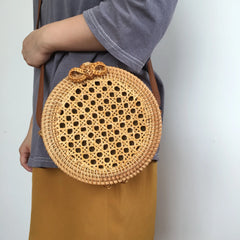 Round Straw Woven Bag Women Hollow Out Rattan Beach Shoulder Bag