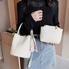 Women Leather Bucket Bag Long Strap Shoulder Satchel