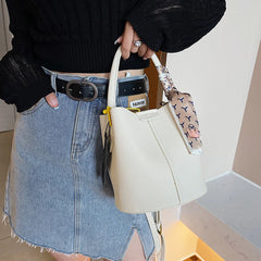 Women Leather Bucket Bag Long Strap Shoulder Satchel