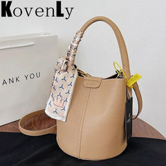 Women Leather Bucket Bag Long Strap Shoulder Satchel