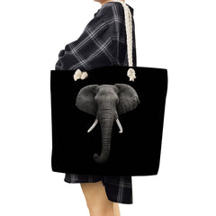 Elephant Tote Bags Animal Printing Handbags Thick Rope Shopping Bags