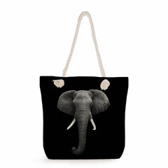 Elephant Tote Bags Animal Printing Handbags Thick Rope Shopping Bags