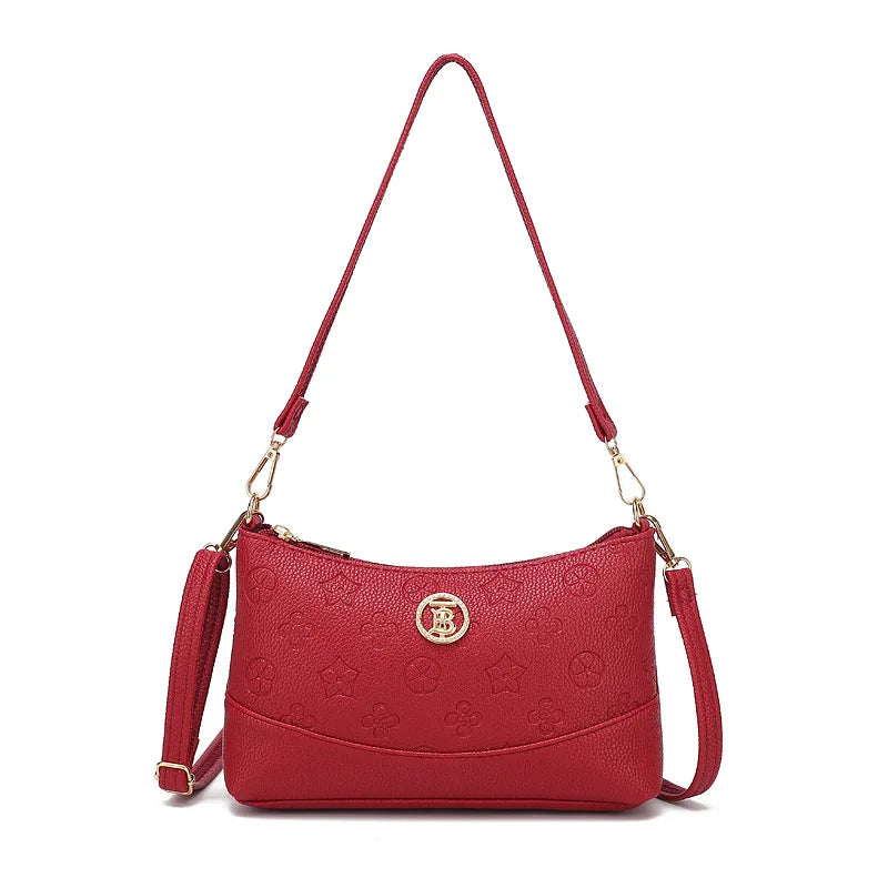 Embossed Flower Women Shoulder Bag High PU Leather Handbag Purse