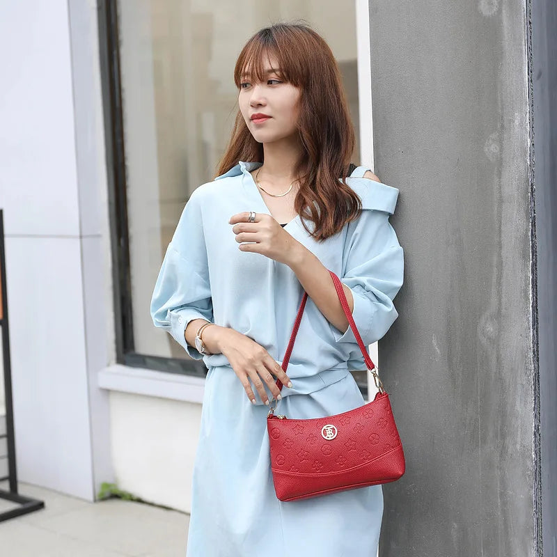 Embossed Flower Women Shoulder Bag High PU Leather Handbag Purse