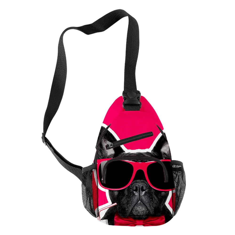 Funny French Bulldog 3D Printed Chest Bag Oxford Waterproof for Outdoor Sports