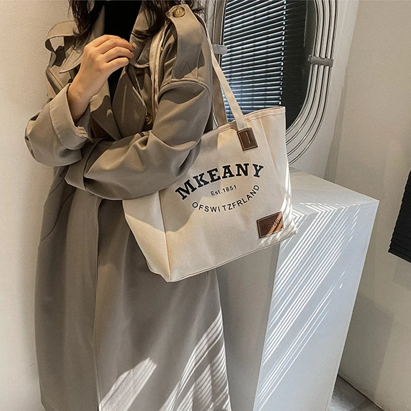 Classic Letter Big Bag for Women Spring Canvas Shoulder Tote