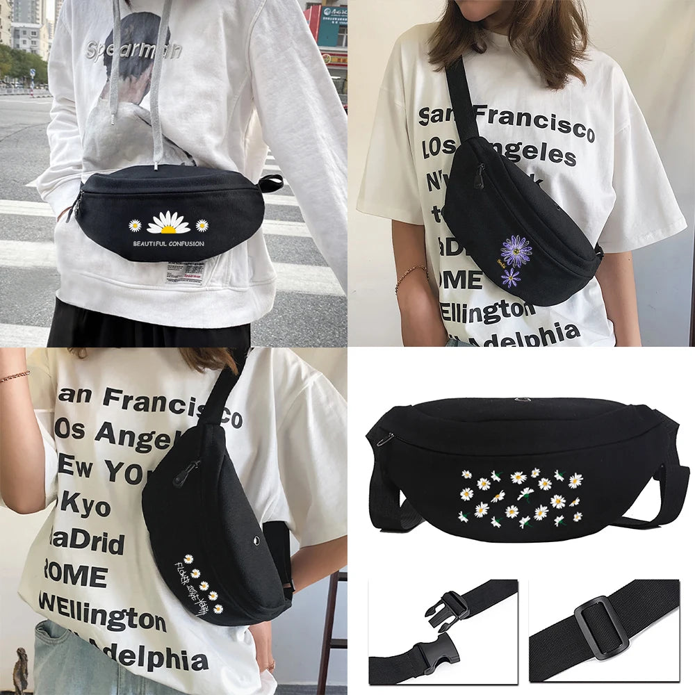 Daisy Pattern Print Waist Bag for Outdoor Sports