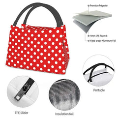 Red Polka Dots Reusable Lunch Box Thermal Cooler Insulated Bag