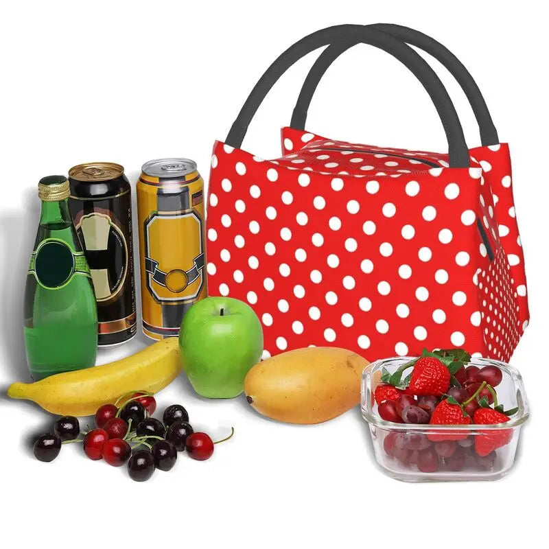 Red Polka Dots Reusable Lunch Box Thermal Cooler Insulated Bag