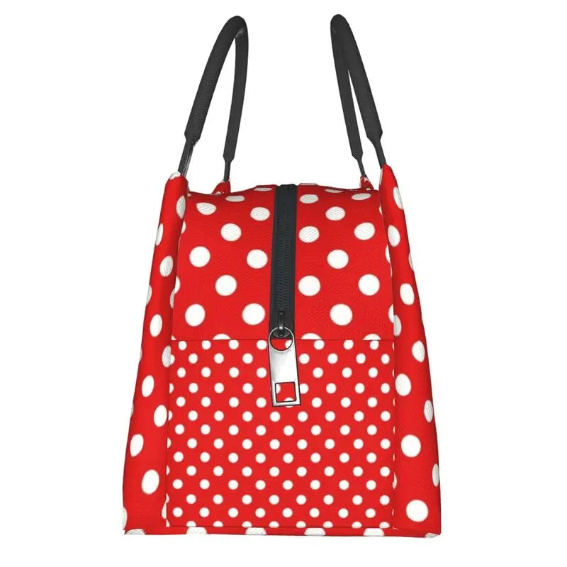 Red Polka Dots Reusable Lunch Box Thermal Cooler Insulated Bag