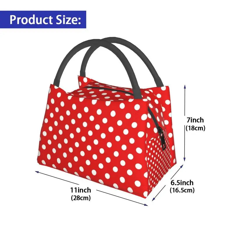 Red Polka Dots Reusable Lunch Box Thermal Cooler Insulated Bag