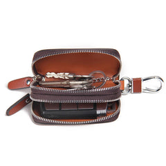 Retro Double Zip Men's Leather Key Holder High Class Key Case