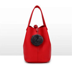 Classic Lady's Handbag Soft PU Metal Button National Style Hair Ball tassel Sing