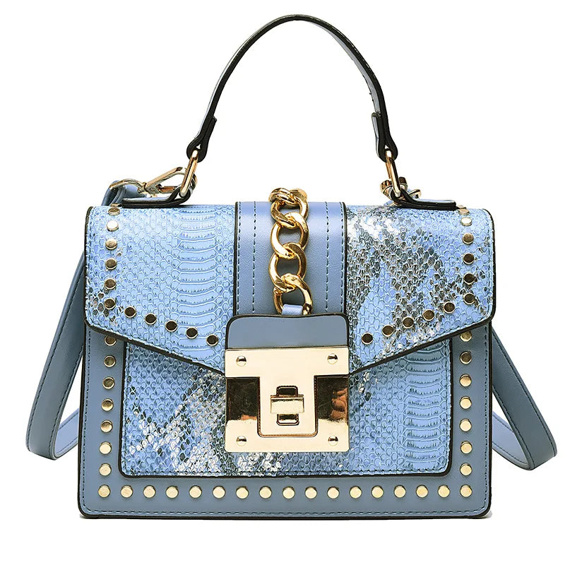 Snakeskin Pattern Shoulder Bags Square PU Leather Crossbody Bags Women Handbags