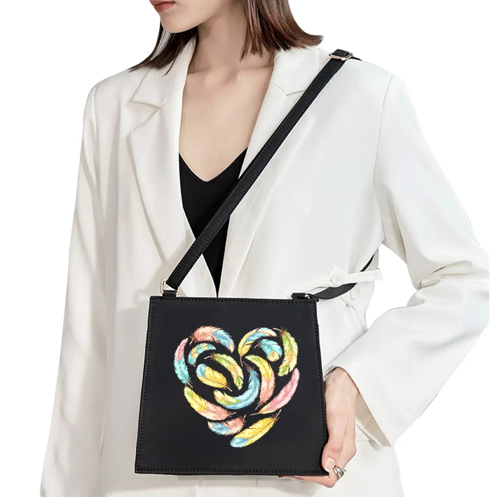 Feather Pattern Printed Square Bag Shoulder Bag Basic Style