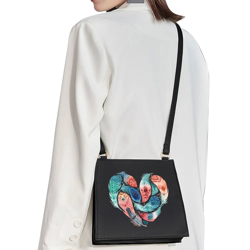 Feather Pattern Printed Square Bag Shoulder Bag Basic Style