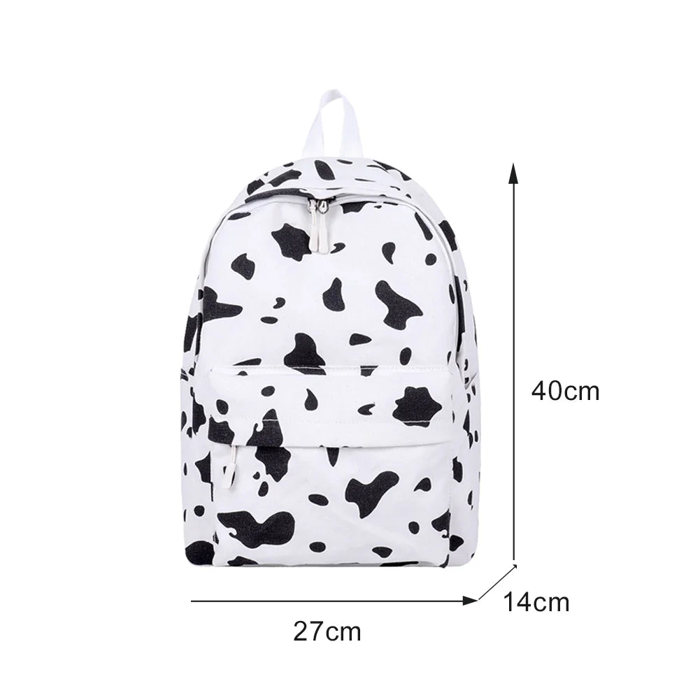 Canvas Student School Bag Cow Print Rucksack