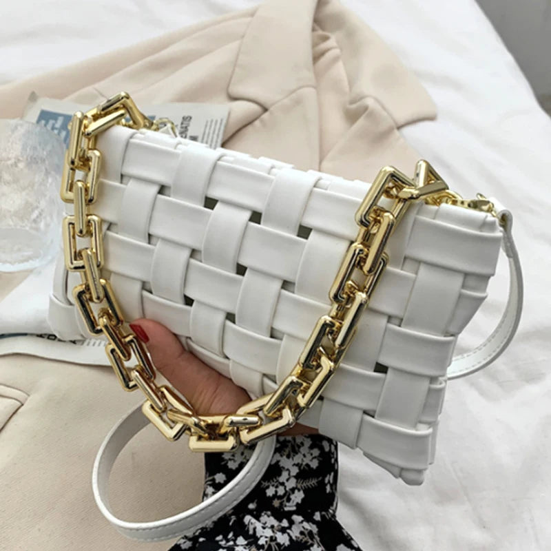 Thick Chain PU Leather Crossbody Bag Famous Ladies Shoulder Handbag