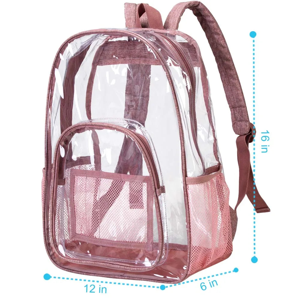 Clear Heavy Duty Transparent Backpack - Pink