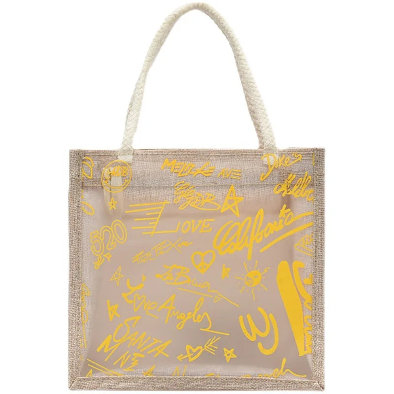 Clear Graffiti Handbag Transparent Shoulder Beach Tote Clutch