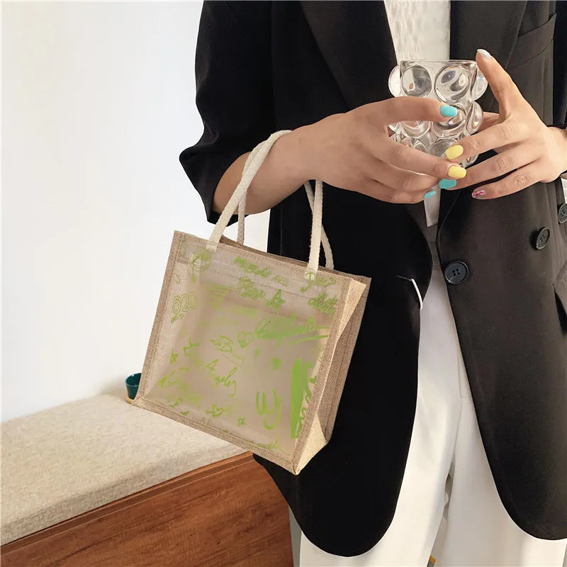 Clear Graffiti Handbag Transparent Shoulder Beach Tote Clutch