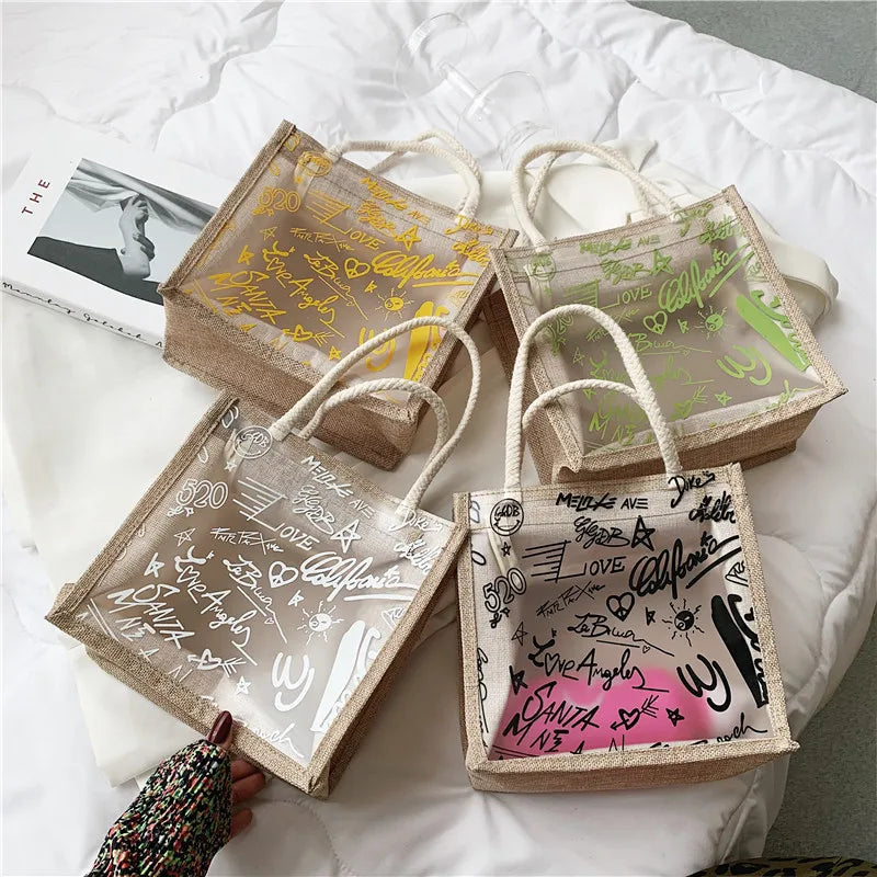 Clear Graffiti Handbag Transparent Shoulder Beach Tote Clutch