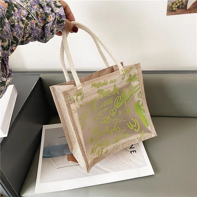 Clear Graffiti Handbag PVC Transparent Bags Women Shoulder Beach Jelly Purse