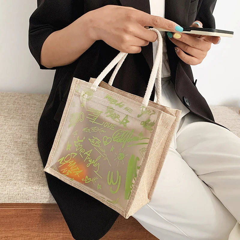 Clear Graffiti Handbag PVC Transparent Bags Women Shoulder Beach Jelly Purse