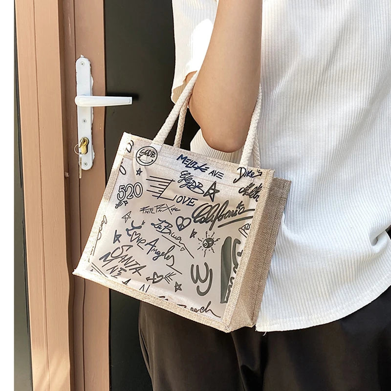 Clear Graffiti Handbag PVC Transparent Bags Women Shoulder Beach Jelly Purse