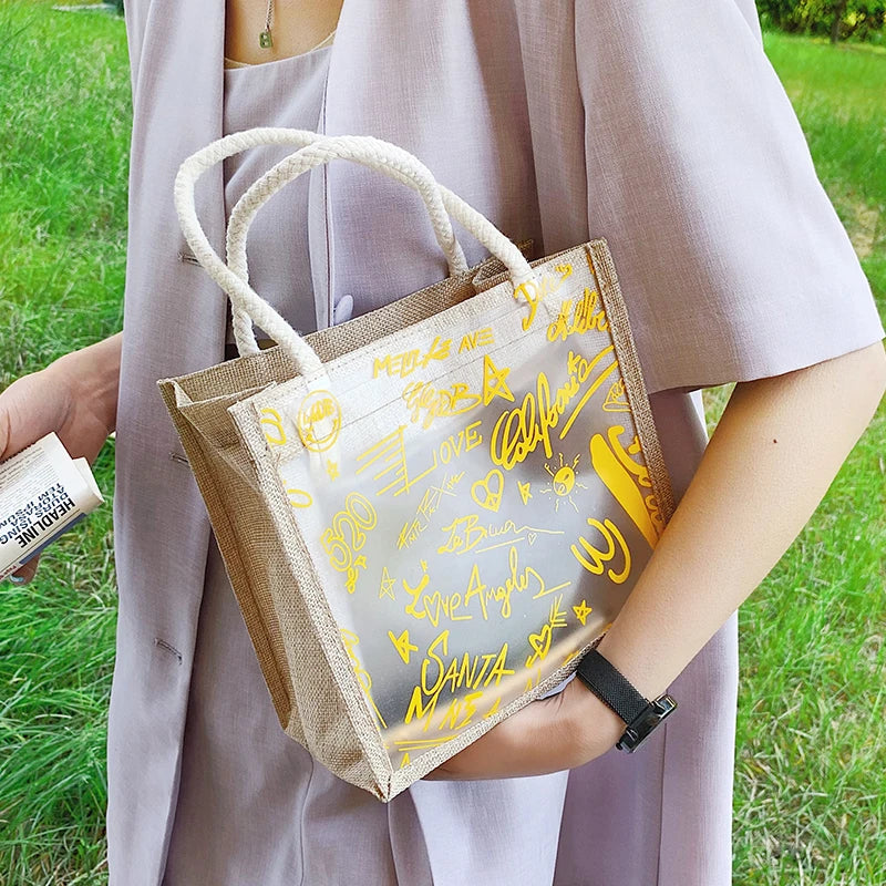Clear Graffiti Handbag PVC Transparent Bags Women Shoulder Beach Jelly Purse