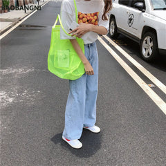 Clear Mesh Shoulder Bag Women Beach Bag Canvas Shopping Bag