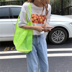 Clear Mesh Shoulder Bag Women Beach Bag Canvas Shopping Bag